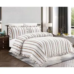 GENERICO - JUEGO DE CAMA CHOCOLATE 7 PIEZAS CON BLONDAS 2 PLAZAS - HAIRIFON TEX