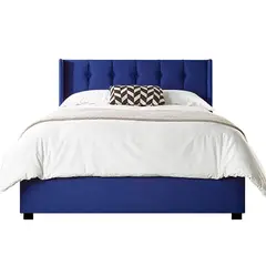 GENERICO - Cama Tapizada Listón con Botones Azul 1.5 Plz