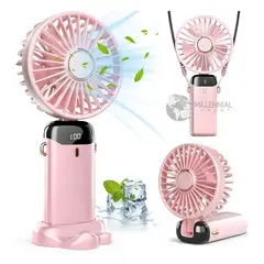 GENERICO - Ventilador Portátil Recargable de 5 Velocidades con Base color Rosado