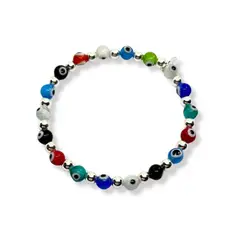 ESPIRAL ROJO - Pulsera de Ojos Turcos y Bolitas de Plata - Colores Variados