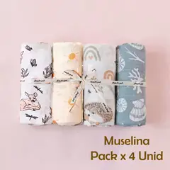 GENERICO - Manta Muselina para Bebé Algodón y Bambú Pack x 4 Unidades