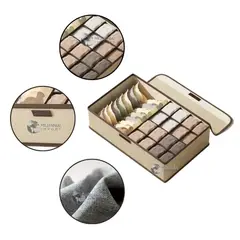 GENERICO - Organizador de Ropa Interior con Tapa y Divisiones Crema