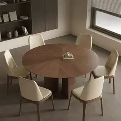 GENERICO - Juego de Comedor Circular Celestina 6 Sillas - Marrón y Beige