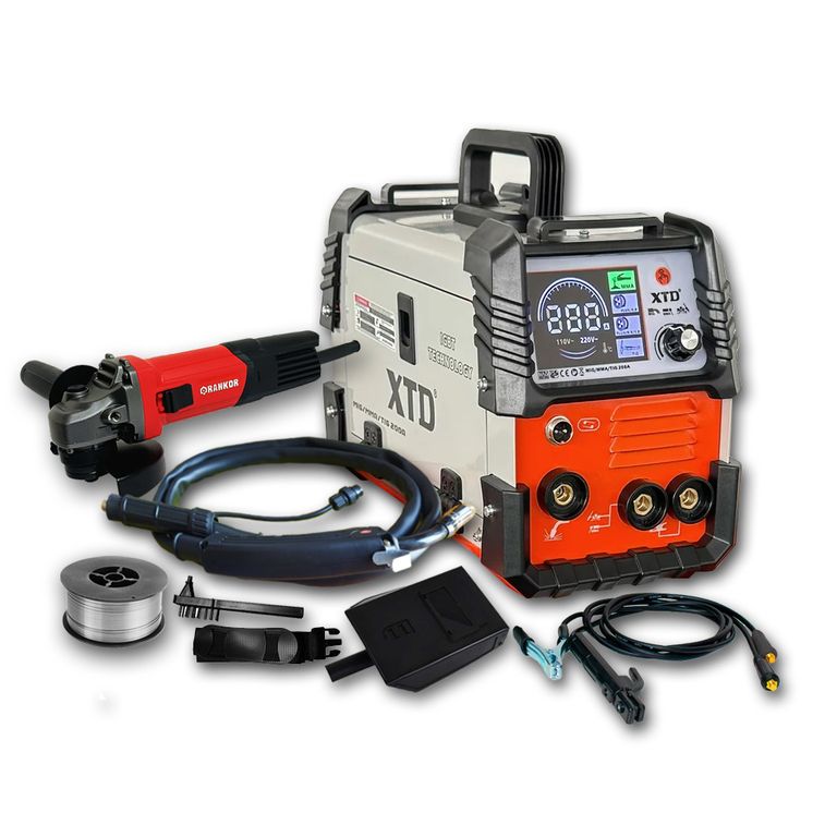 Soldadora Inversora Mig 200A Suelda Sin GAS + Amoladora 800w