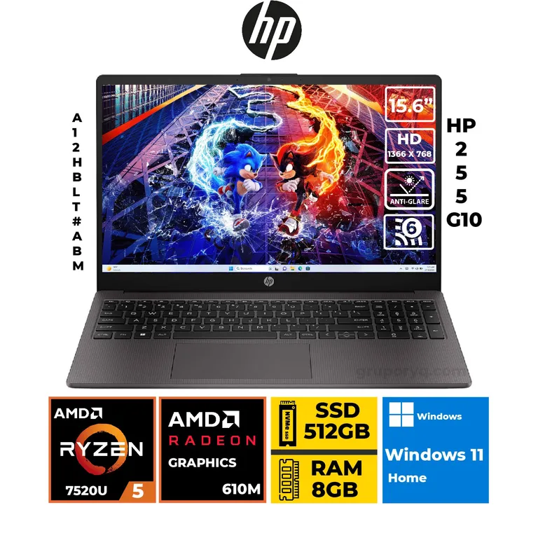 LAPTOP 255 G10 RYZEN 5 7520U 8GB 512GB Pantalla 15.6" HD Windows 11Home