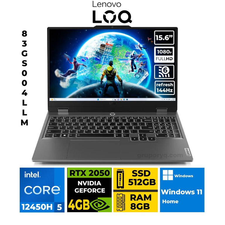 LAPTOP LOQ 15IAX9 i5-12450HX 8GB 512GB Pantalla 15.6" FHD 144Hz RTX 2050 4GB