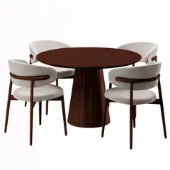GENERICO - Juego de Comedor Circular Clarens 4 Sillas - Marrón y Beige