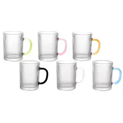 INSPIRA - Set de 6 Tazas Acanaladas de Vidrio Asa de Colores 310 ml