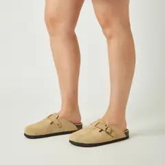 WHITE - Zuecos Chloe de cuero color gold beige