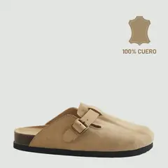 WHITE - Zuecos en cuero Chloe color gold beige