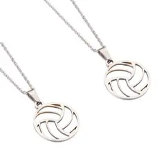 GENERICO - Set x 2 collares pelota Voley plateado para mejores amigos o pareja