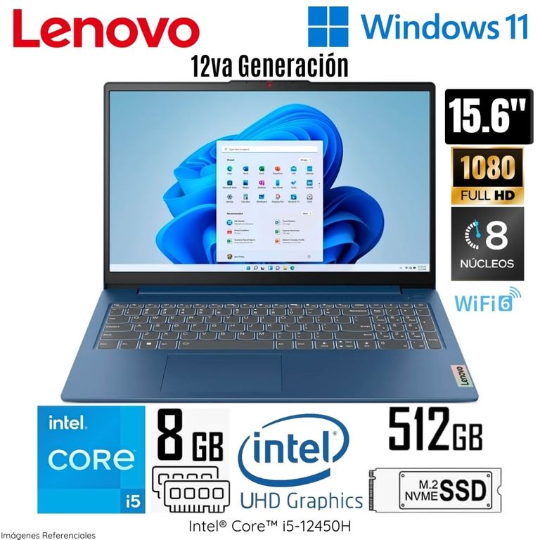Laptop Ideapad Slim 3 15IAH8 Intel Core i5 12450H 8GB RAM 512GB SSD 15.6" FHD - ABYSS BLUE