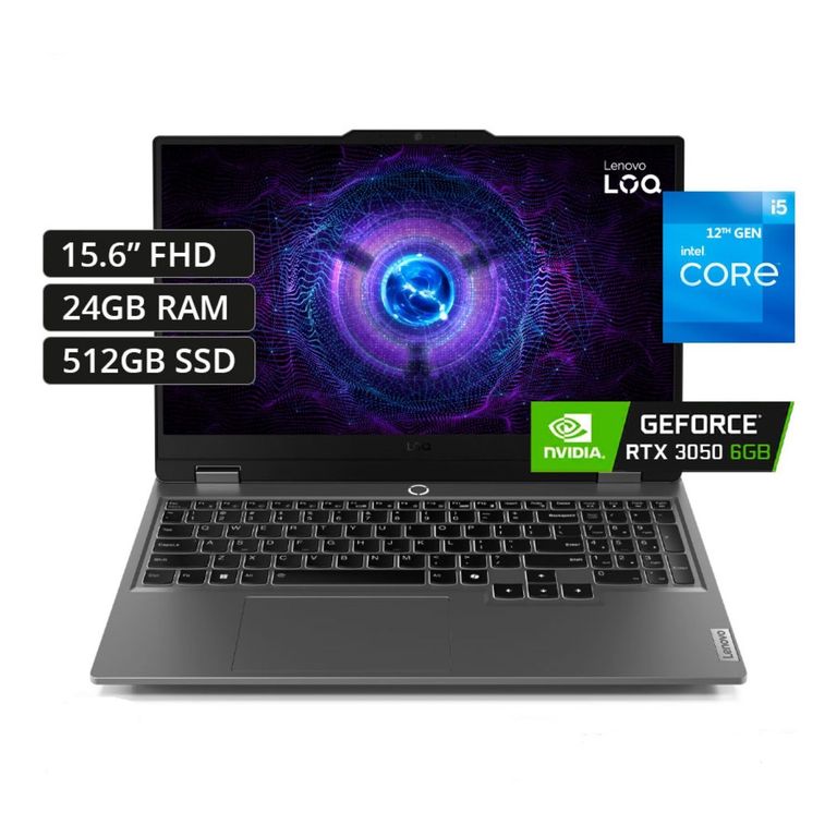 Laptop LOQ 15IAX9 Core I5 12450HX 24gb 512gb 6G Video RTX 3050 156 FHD Color Gris