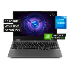 LENOVO - Laptop LOQ 15IAX9 Core I5 12450HX 24gb 512gb 6G Video RTX 3050 156 FHD Color Gris