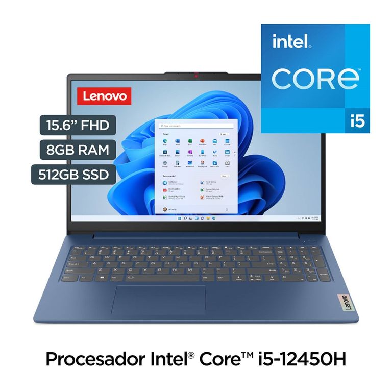 IdeaPad Slim 3 Core i5-12450H 8gb DDR5 512gb SSD 15.6" FHD Color Azul