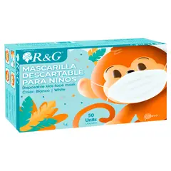 R&G - Mascarilla Descartable para Niños color Blanco Caja x 50 und -
