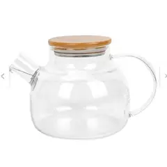 GENERICO - Tetera de Vidrio con Tapa de Bambú de 1500 ML CALIDAD PREMIUM