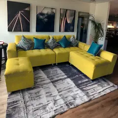 GENERICO - Sofá Seccional París 3 cuerpos + puff - Amarillo