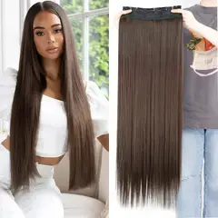 GENERICO - Extensiones Capilares Castaño Claro Largo 55 cm Postizos Clips Genieka
