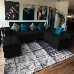 GENERICO - Sofá Seccional París 3 cuerpos + puff - Negro