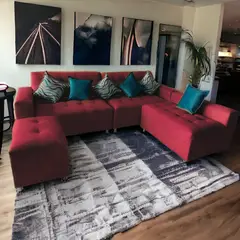 GENERICO - Sofá Seccional París 3 cuerpos + puff - Rojo