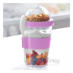 RYBIU IMPORT - Vaso para Yogurt y Cereal con Cuchara de 350ML Rosado