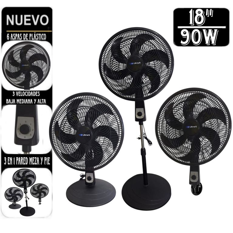 Ventilador 3 en 1 Silencioso de 18"pulgadas NEGRO