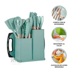 GENERICO - Pack de Cubiertos de Cocina Verde Y+Regalo Ligas para Peinar