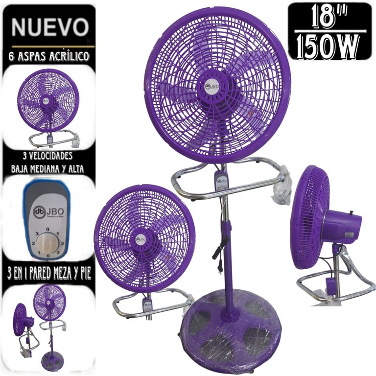 Ventilador 18 pulgadas 3 en 1 de 5 Aspas con 150W JBO LILA