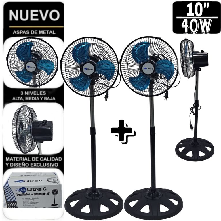 PACK de 2 Ventilador Pedestal de 10 pulgadas NEGRO 40W