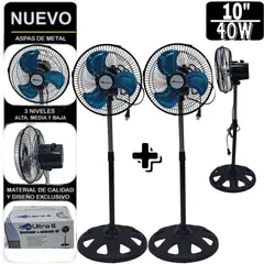 GENERICO - PACK de 2 Ventilador Pedestal de 10" Negro 60W ULTRA G