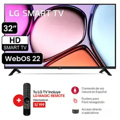 LG - Televisor 32 Pulg. LED Smart TV HD con Thinq AI 32LQ600BPSA l Control Magic