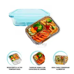 RYBIU IMPORT - Envase para Llevar Comida en Celeste Y+Banderitas Adhesivas
