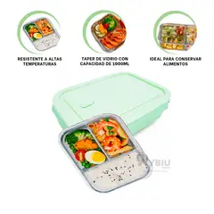 GENERICO - Envase para Llevar Comida en Verde Y+Banderitas Adhesivas