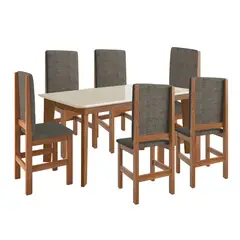2020 HOME PERU - Juego de Comedor 160X090 CanelaOff White 6 Sillas Canela Linho