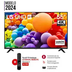 LG - Televisor 55 Pulg. LED Smart TV 4K UHD ThinQ AI 55UT7300 + Control Magic Modelo 2024