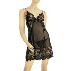 GENERICO - Babydoll Erótico Sexy con Diseño - Color Negro Talla M