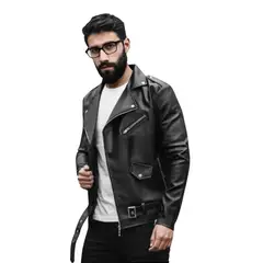 GENERICO - Casaca Biker para Hombre Cuero PU Slim Fit