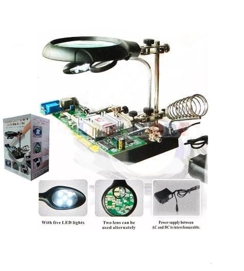 Base Soldar Con Luz Lupa Caimanes Pinzas Soporte Para Cautin