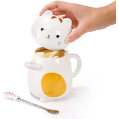 GENERICO - Taza Mug Gato 3D con Tapa y Cucharita – 400 ml