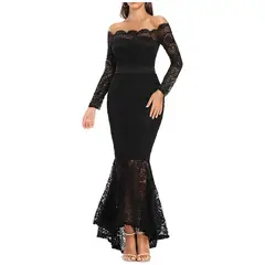 RINODERINA - Vestido Largo Elegante Encaje Ajustado Moda Mujer