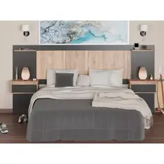 TU MESITA - Cabecera de Cama Grecia con Mesa de Noche flotante Color NegroDuna