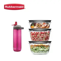 RUBBERMAID - Set de 3 herméticos Premier y botella Rosado 710ml