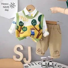 GENERICO - CONJUNTO PARA NIÑS DE DIBUJOS ANIMADOS CHALECO+ PANTALON+ CAMISA