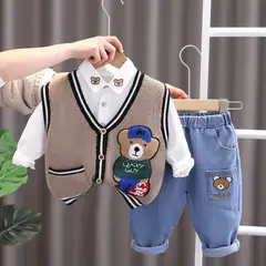 GENERICO - ROPA DE NIÑO DE OSITOS DE 3 PIEZAS (CHALECO+ PANTALON+ CAMISA)