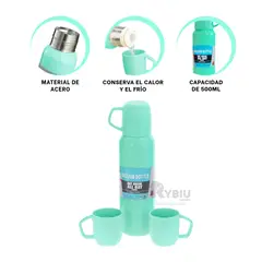 RYBIU IMPORT - Cantimplora en Color Verde Agua 500ml Y+Post-it Adhesivos