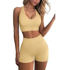 GENERICO - CONJUNTO DEPORTIVO DE TOP Y SHORT BEIGE