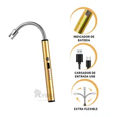 GENERICO - Chispero de Recarga USB en Dorado Y+Banderitas Adhesivas