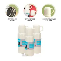GENERICO - Bidon Termo Aislante en Tono Crema 500ml Y+Regalo Agendita