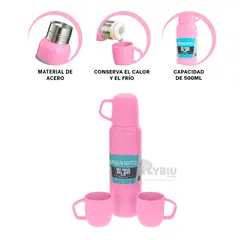 GENERICO - Frasco Elegante Termico en Rosado 500ml Y+Regalo Agendita